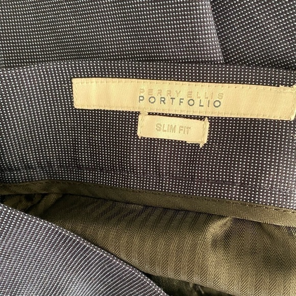 PERRY ELLIS PORTFOLIO SLIM FIT MENS SLACKS BLUE & WHITE PIN DOT 34 x 30 - Picture 2 of 4